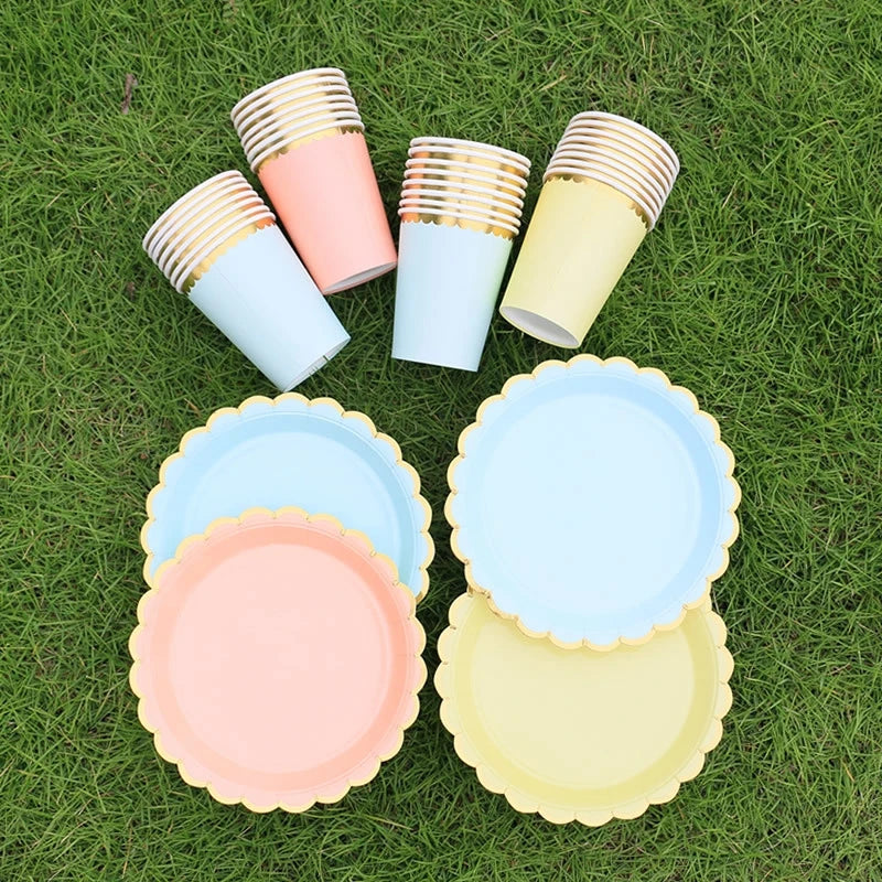 Solid Color Disposable Tableware - Pink  Blue Baby Shower  Birthday Party Supplies - ZOOMNSTORE