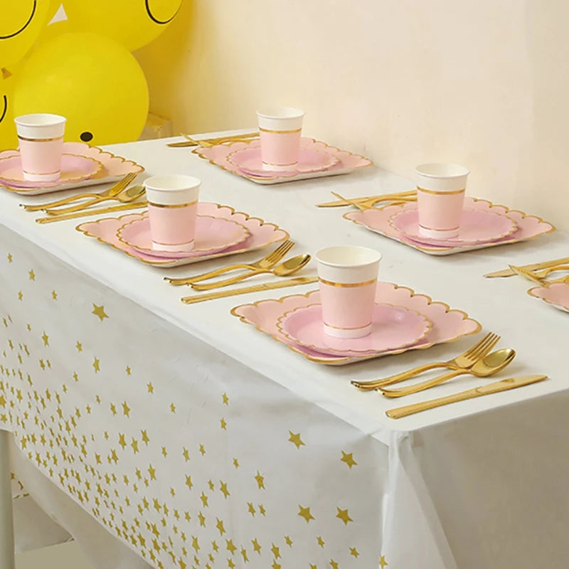 Solid Color Disposable Tableware - Pink  Blue Baby Shower  Birthday Party Supplies - ZOOMNSTORE