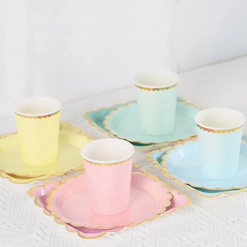 Solid Color Disposable Tableware - Pink  Blue Baby Shower  Birthday Party Supplies - ZOOMNSTORE