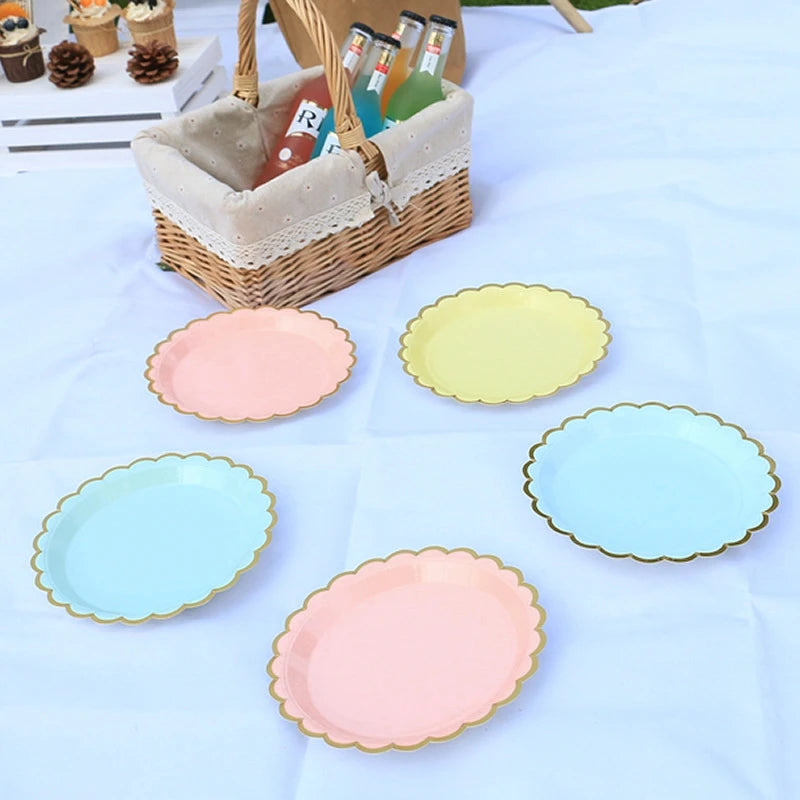 Solid Color Disposable Tableware - Pink  Blue Baby Shower  Birthday Party Supplies - ZOOMNSTORE
