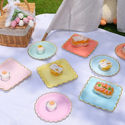 Solid Color Disposable Tableware - Pink  Blue Baby Shower  Birthday Party Supplies - ZOOMNSTORE