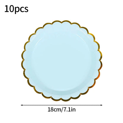 Solid Color Disposable Tableware - Pink  Blue Baby Shower  Birthday Party Supplies - ZOOMNSTORE