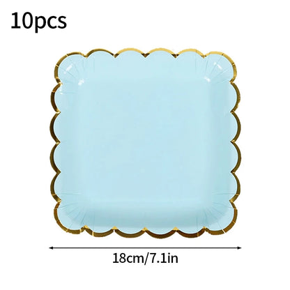 Solid Color Disposable Tableware - Pink  Blue Baby Shower  Birthday Party Supplies - ZOOMNSTORE