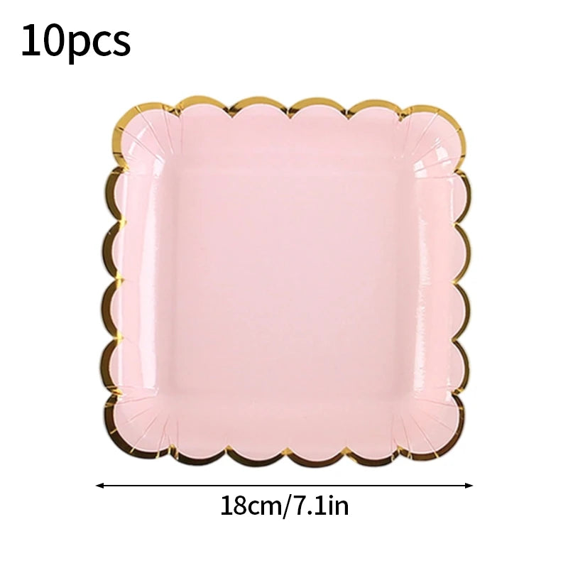 Solid Color Disposable Tableware - Pink  Blue Baby Shower  Birthday Party Supplies - ZOOMNSTORE