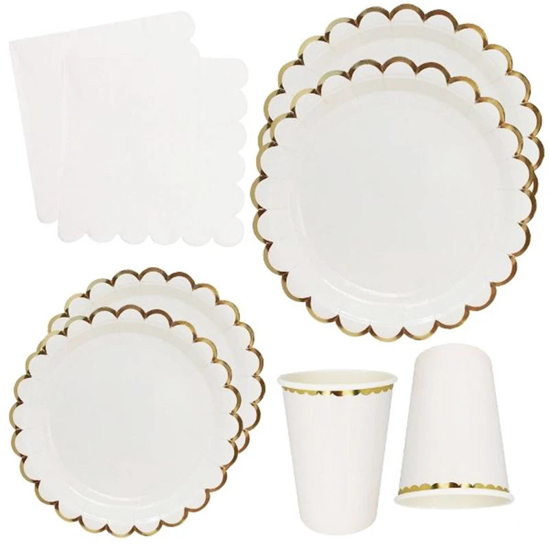 White Gold Disposable Tableware Set - Party Wedding Birthday Baby Shower Supplies - ZOOMNSTORE
