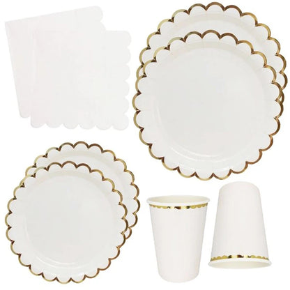 White Gold Disposable Tableware Set - Party Wedding Birthday Baby Shower Supplies - ZOOMNSTORE