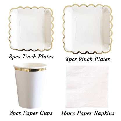 White Gold Disposable Tableware Set - Party Wedding Birthday Baby Shower Supplies - ZOOMNSTORE