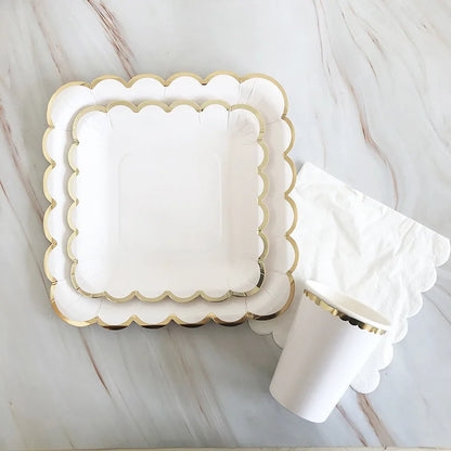 White Gold Disposable Tableware Set - Party Wedding Birthday Baby Shower Supplies - ZOOMNSTORE