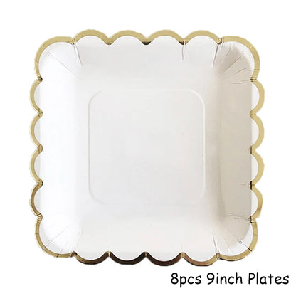 White Gold Disposable Tableware Set - Party Wedding Birthday Baby Shower Supplies - ZOOMNSTORE