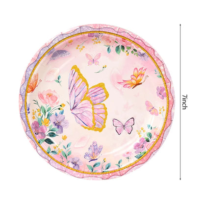 Pink Butterfly Disposable Tableware Set - Plates Cups Napkins for Birthday Party Baby Shower Wedding - ZOOMNSTORE