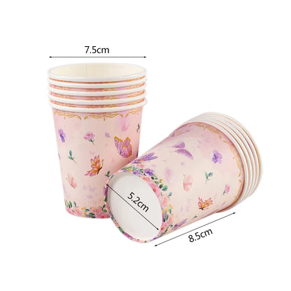 Pink Butterfly Disposable Tableware Set - Plates Cups Napkins for Birthday Party Baby Shower Wedding - ZOOMNSTORE