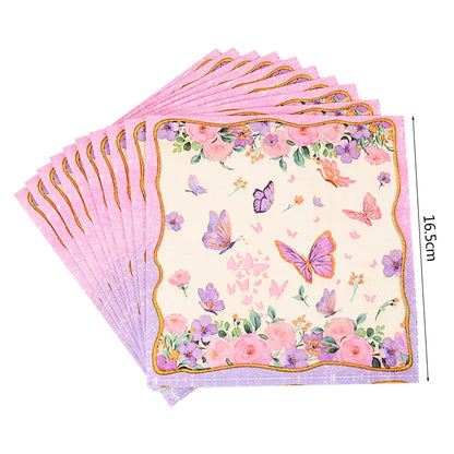 Pink Butterfly Disposable Tableware Set - Plates Cups Napkins for Birthday Party Baby Shower Wedding - ZOOMNSTORE