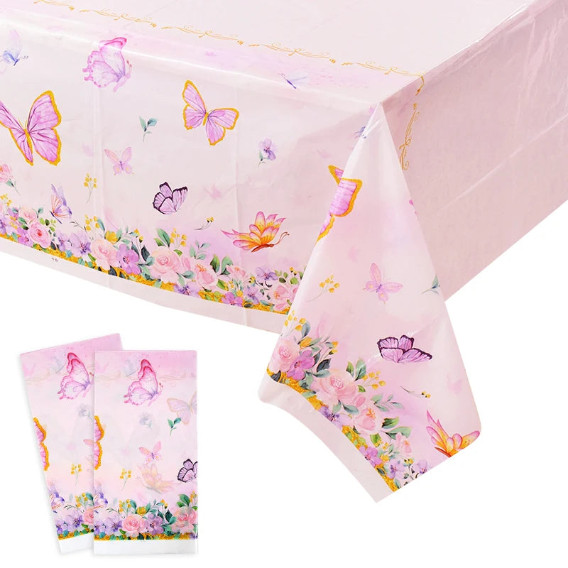 Pink Butterfly Disposable Tableware Set - Plates Cups Napkins for Birthday Party Baby Shower Wedding - ZOOMNSTORE