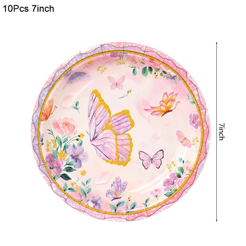 Pink Butterfly Disposable Tableware Set - Plates Cups Napkins for Birthday Party Baby Shower Wedding - ZOOMNSTORE