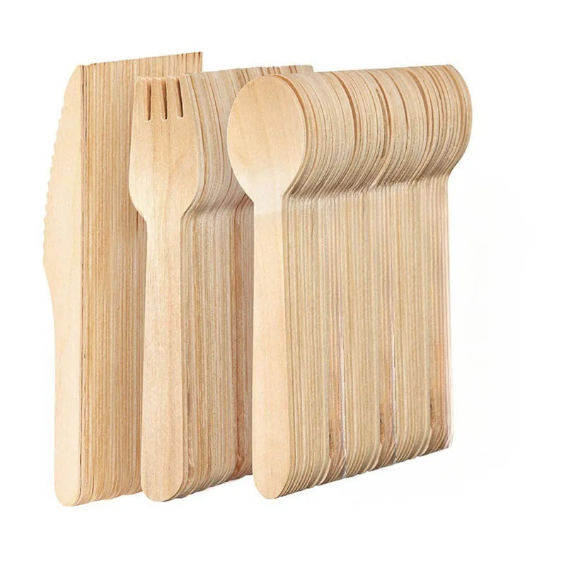 150Pcs Disposable Wooden Cutlery Set - Wedding  Party Tableware - ZOOMNSTORE