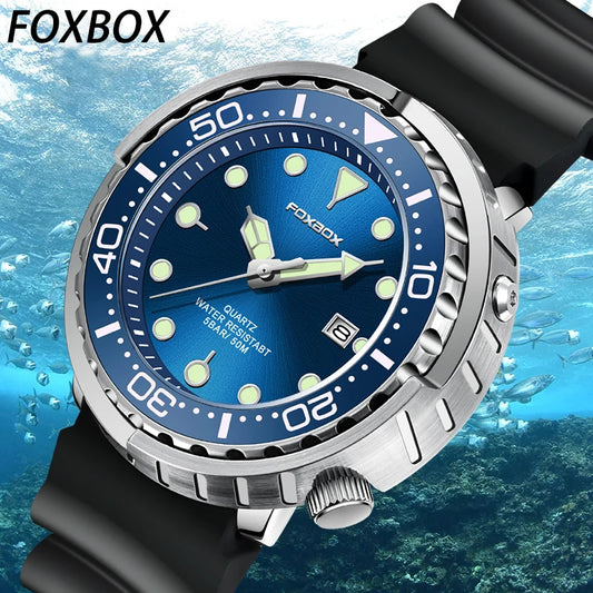 Mens 50ATM Waterproof Diver Watch - Fashion Sport Quartz Wristwatch - ZOOMNSTORE