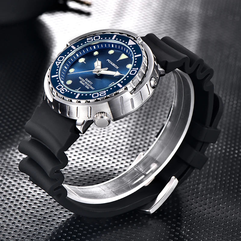 Mens 50ATM Waterproof Diver Watch - Fashion Sport Quartz Wristwatch - ZOOMNSTORE