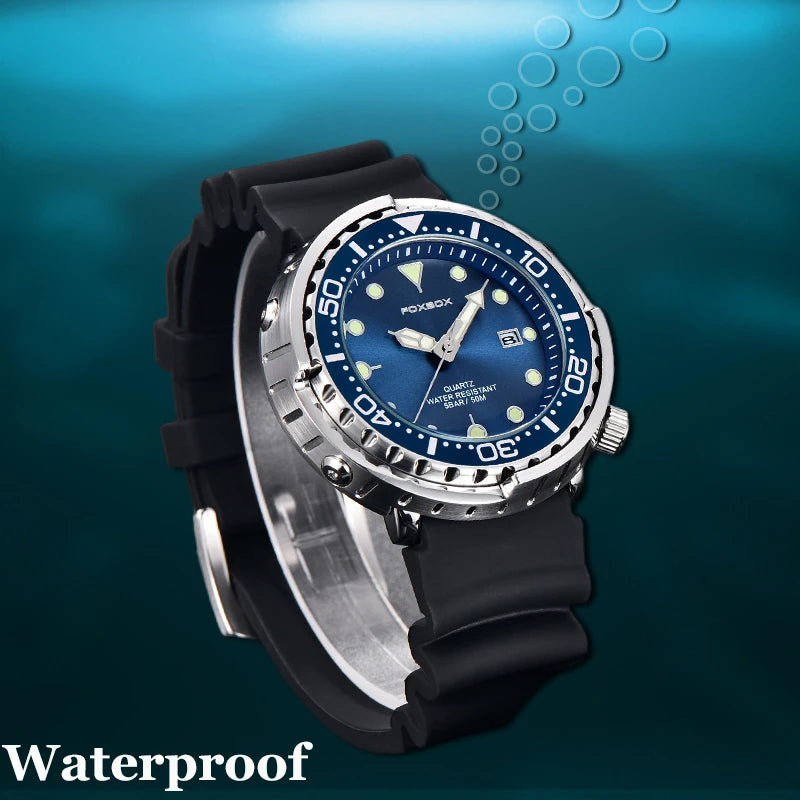 Mens 50ATM Waterproof Diver Watch - Fashion Sport Quartz Wristwatch - ZOOMNSTORE