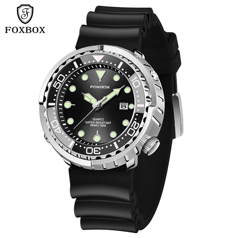 Mens 50ATM Waterproof Diver Watch - Fashion Sport Quartz Wristwatch - ZOOMNSTORE