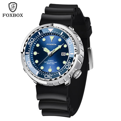 Mens 50ATM Waterproof Diver Watch - Fashion Sport Quartz Wristwatch - ZOOMNSTORE