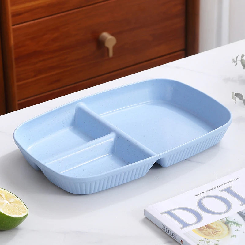 Divided Dish Plate - Reusable Microwave-Safe Dinnerware with 3 Compartments for Adults - ZOOMNSTORE