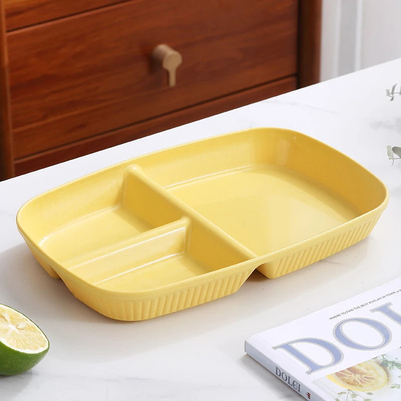 Divided Dish Plate - Reusable Microwave-Safe Dinnerware with 3 Compartments for Adults - ZOOMNSTORE