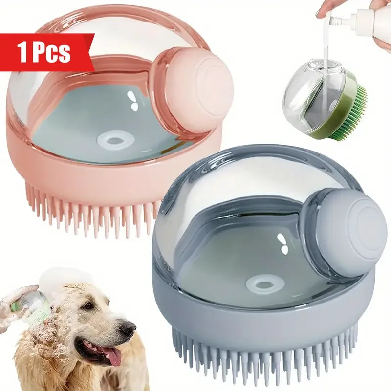 Dog Bath Brush – Silicone Bristle Pet Grooming Tool with Soap Dispenser & Comfortable Grip - ZOOMNSTORE