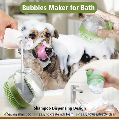 Dog Bath Brush – Silicone Bristle Pet Grooming Tool with Soap Dispenser & Comfortable Grip - ZOOMNSTORE