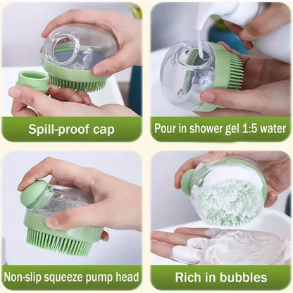 Dog Bath Brush – Silicone Bristle Pet Grooming Tool with Soap Dispenser & Comfortable Grip - ZOOMNSTORE