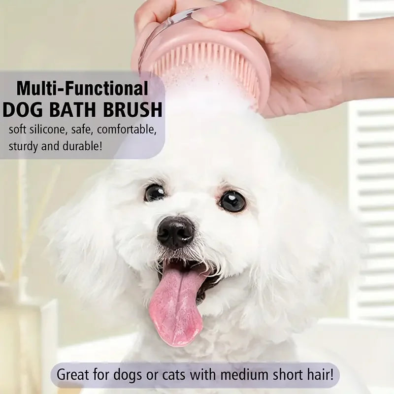 Dog Bath Brush – Silicone Bristle Pet Grooming Tool with Soap Dispenser & Comfortable Grip - ZOOMNSTORE