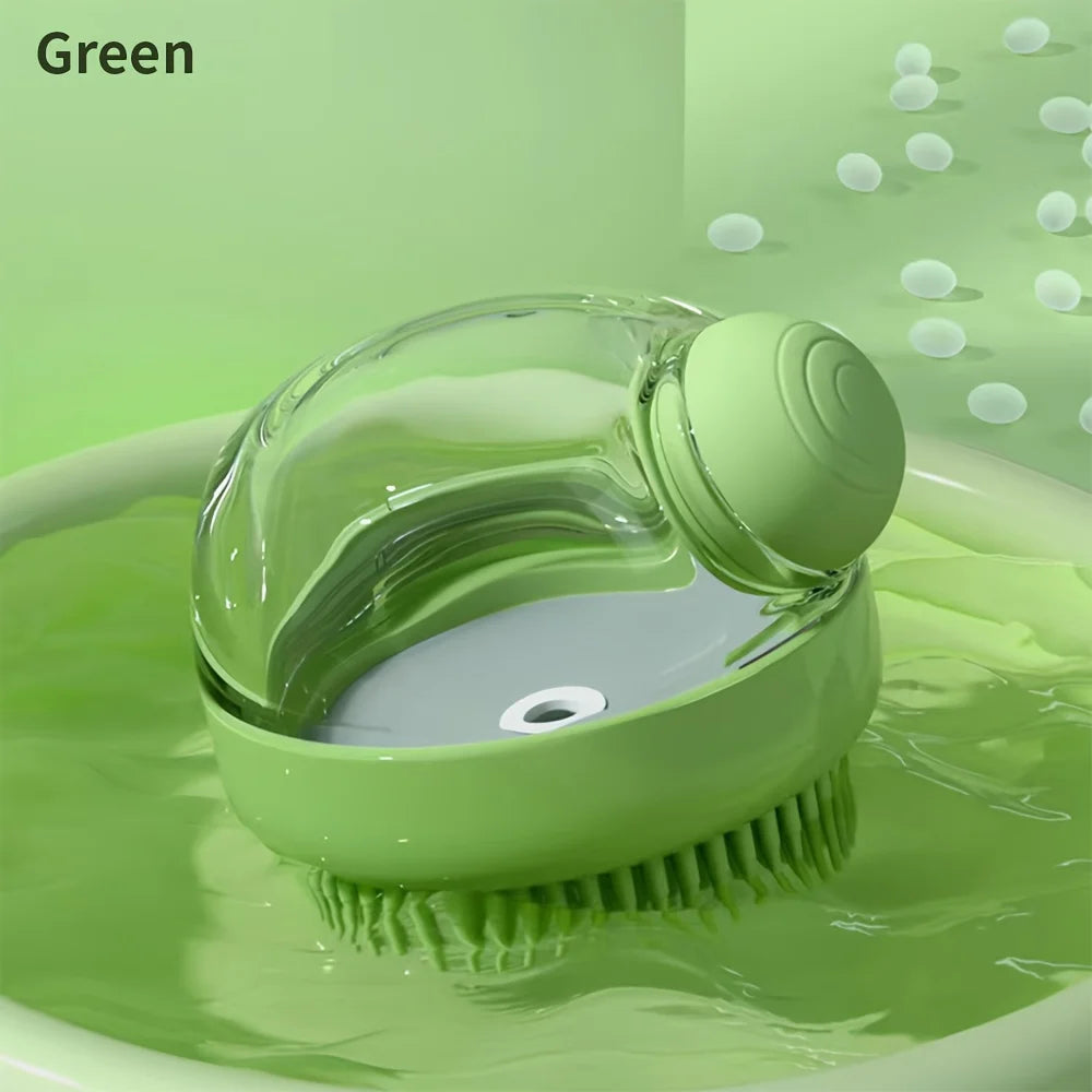 Dog Bath Brush – Silicone Bristle Pet Grooming Tool with Soap Dispenser & Comfortable Grip - ZOOMNSTORE