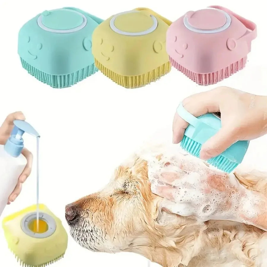 Soft Dog Bath Brush with Shampoo Dispenser - Gentle Cat Grooming Tool - ZOOMNSTORE