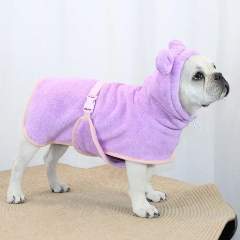 Dog Bathrobe Microfiber - Adjustable Hooded Pet Drying Robe for Small Dogs & Cats - ZOOMNSTORE