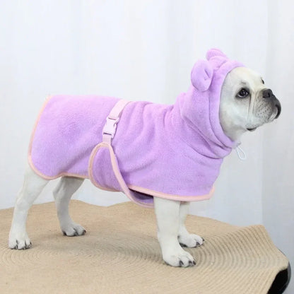 Dog Bathrobe Microfiber - Adjustable Hooded Pet Drying Robe for Small Dogs & Cats - ZOOMNSTORE