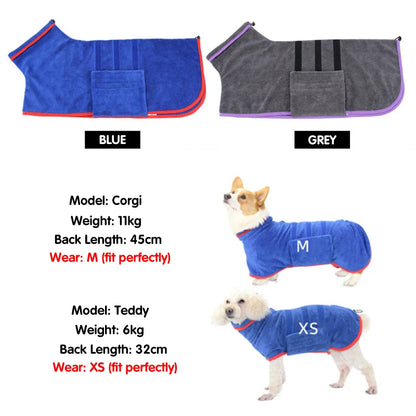 Dog Bathrobe Microfiber - Super Absorbent Pet Drying Coat, Adjustable Warm Jacket - ZOOMNSTORE