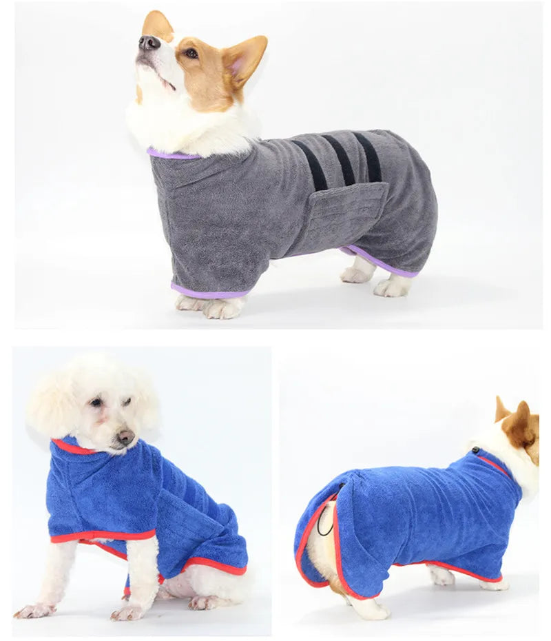 Dog Bathrobe Microfiber - Super Absorbent Pet Drying Coat, Adjustable Warm Jacket - ZOOMNSTORE