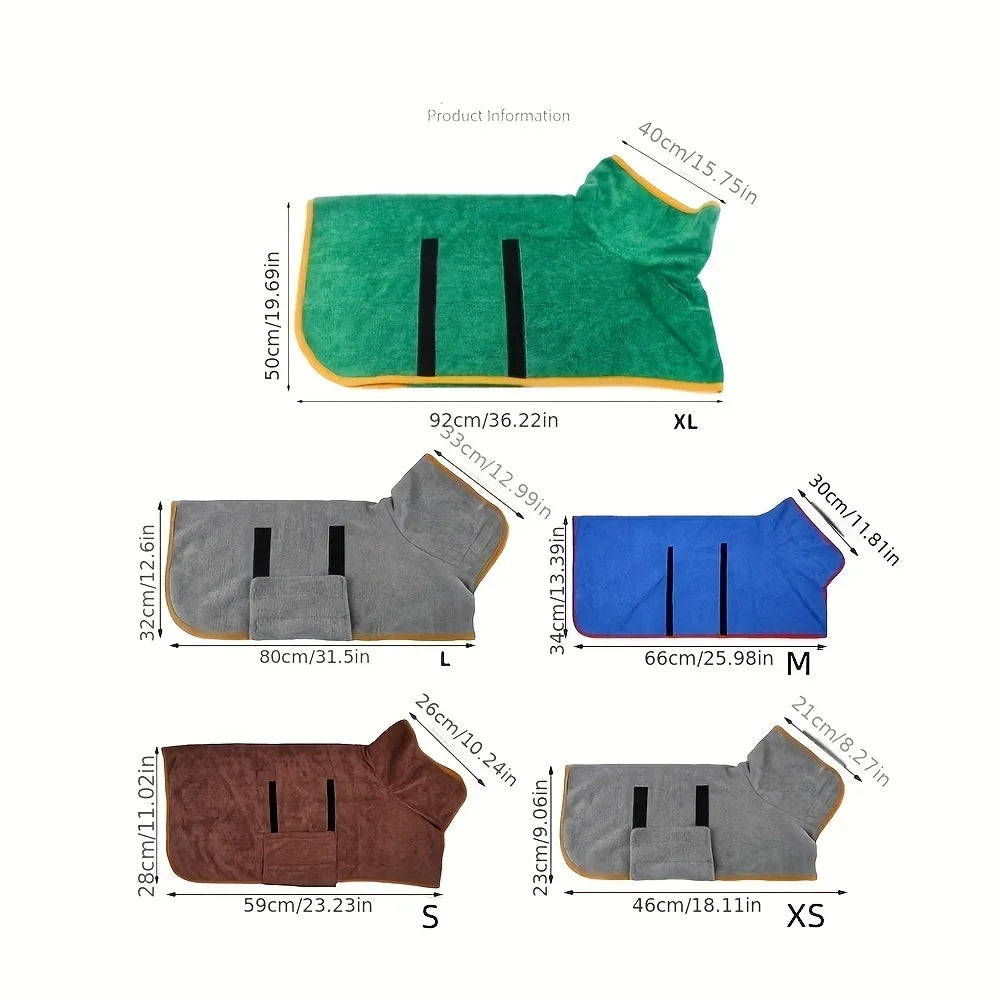 Dog Bathrobe Towel – Super Absorbent Microfibre Pet Drying Robe for Small to Large Dogs - ZOOMNSTORE