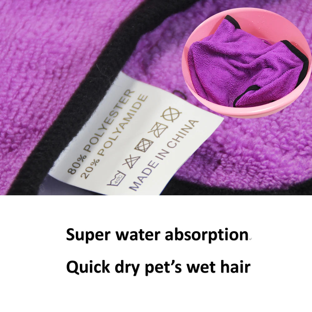 Dog Drying Towel – Microfiber Pet Bathrobe With Cat Hood | Fast Absorb Water - ZOOMNSTORE
