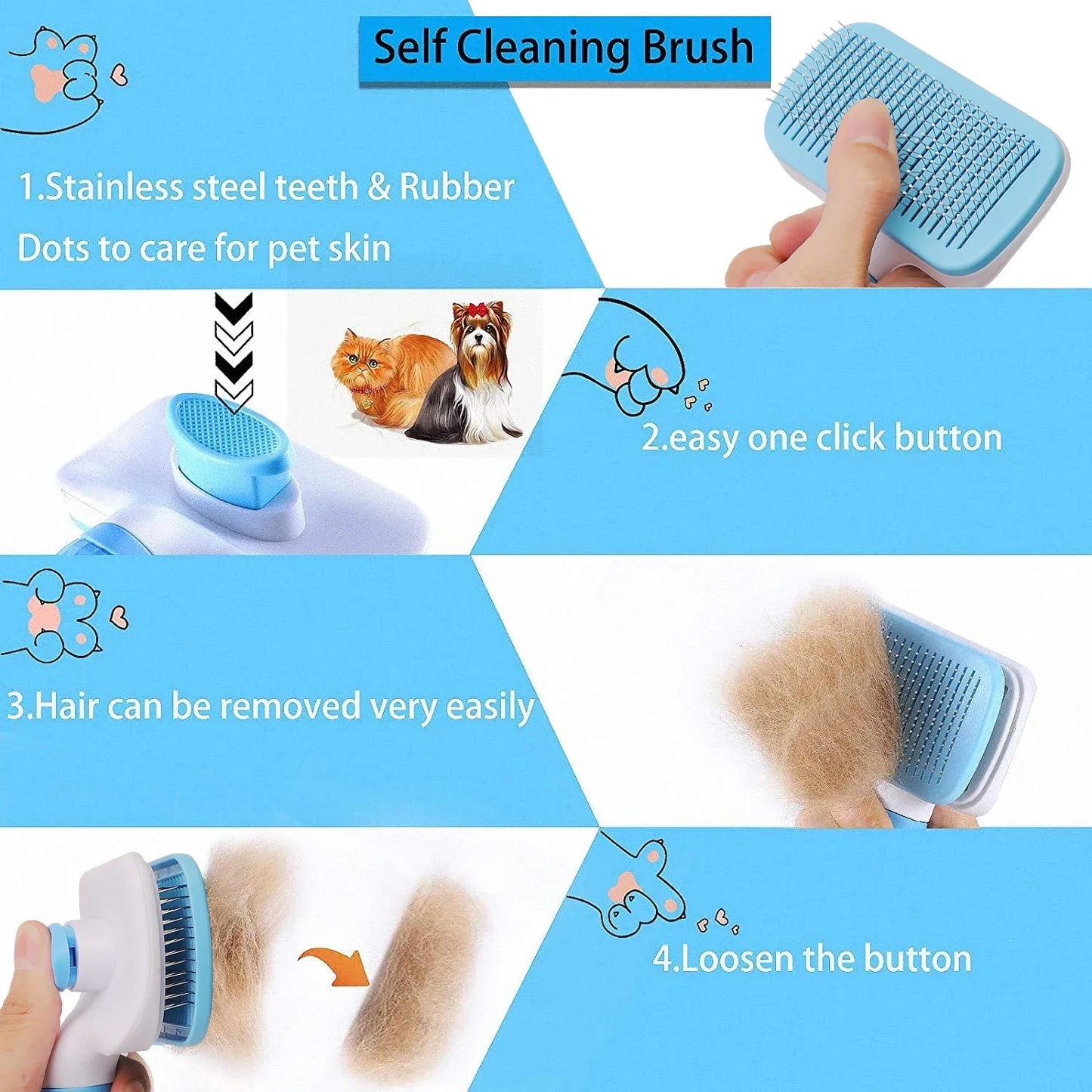 Dog Hair Remover Brush - Pet Hair Remover With Anti Slip Handle, Stainless Steel Comb - ZOOMNSTORE