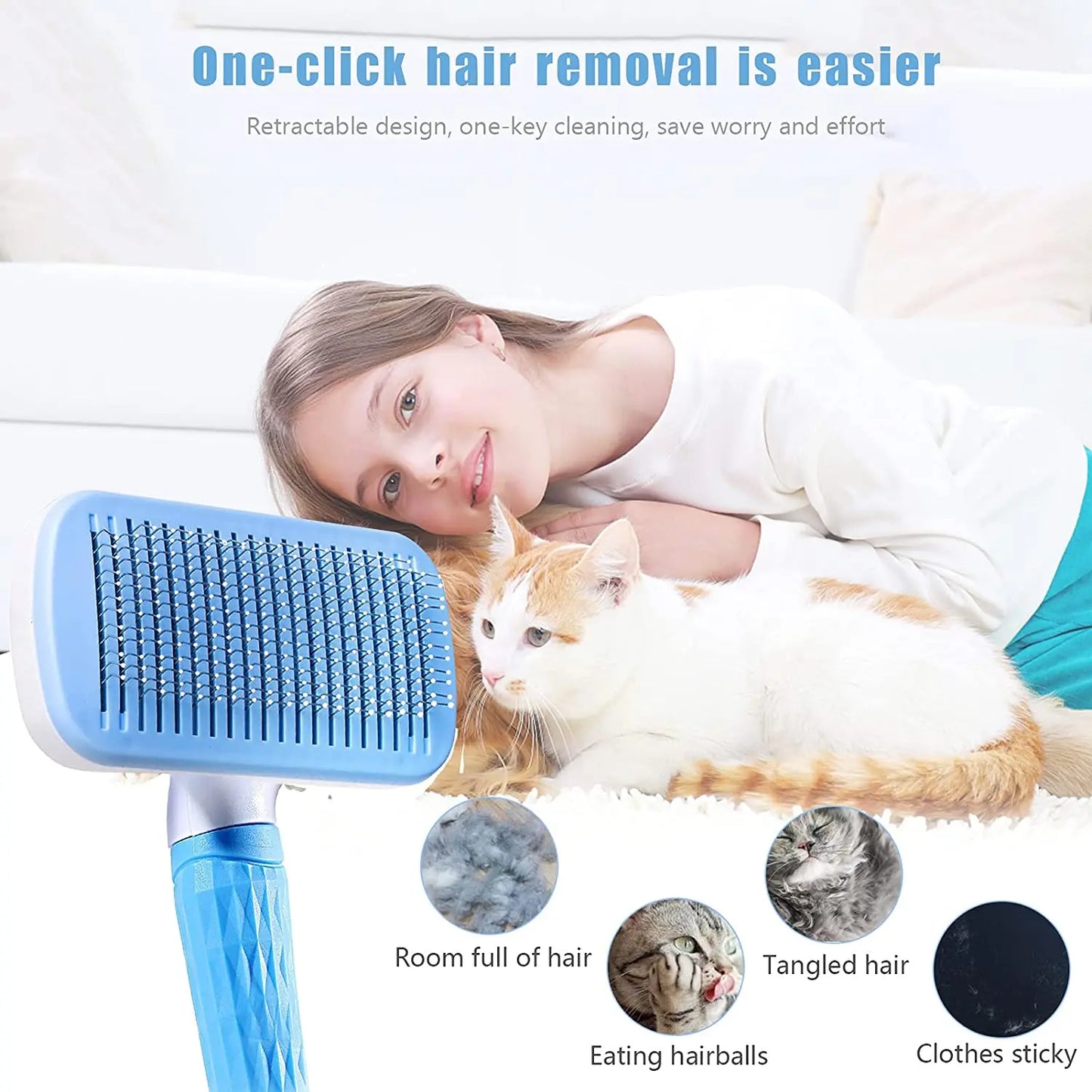 Dog Hair Remover Brush - Pet Hair Remover With Anti Slip Handle, Stainless Steel Comb - ZOOMNSTORE