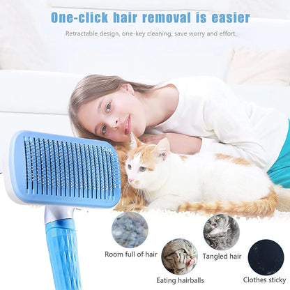 Dog Hair Remover Brush - Pet Hair Remover With Anti Slip Handle, Stainless Steel Comb - ZOOMNSTORE