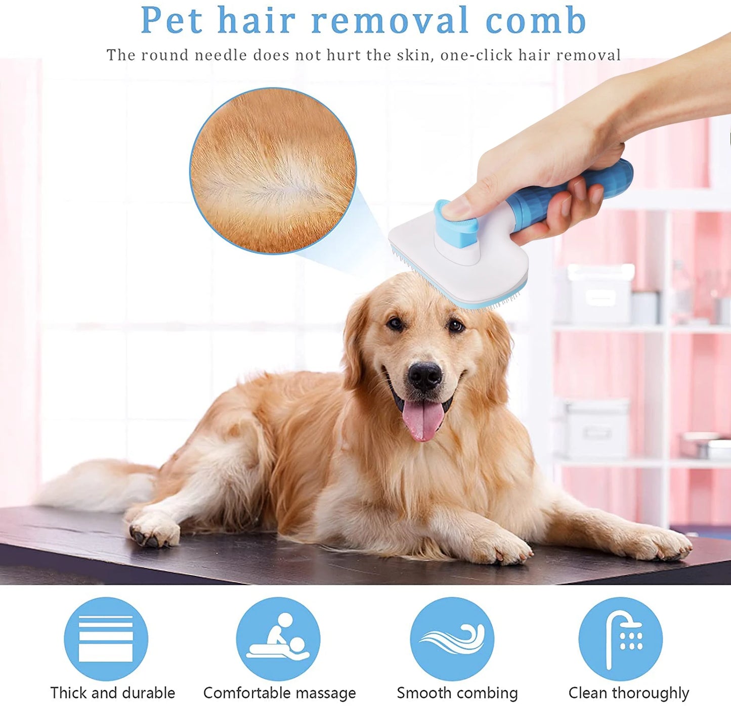 Dog Hair Remover Brush - Pet Hair Remover With Anti Slip Handle, Stainless Steel Comb - ZOOMNSTORE