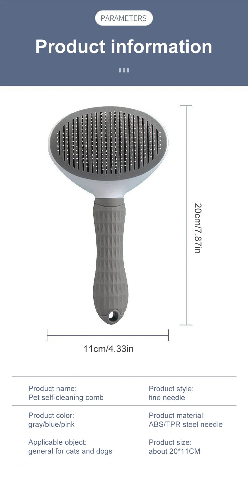 Dog Hair Remover Brush - Pet Hair Remover With Anti Slip Handle, Stainless Steel Comb - ZOOMNSTORE