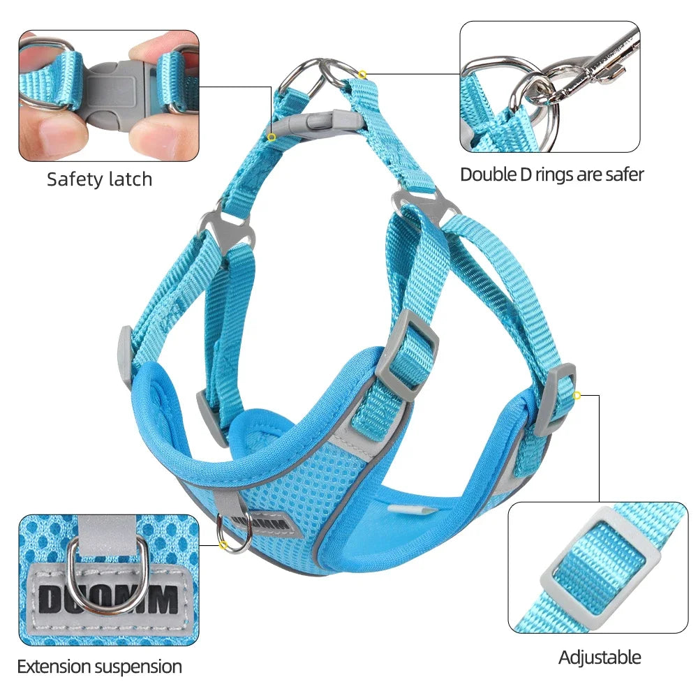Dog Harness and Leash Set - Reflective Vest for Small to Medium Dogs and Cats - ZOOMNSTORE
