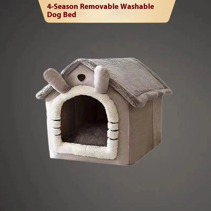 All Season Dog House Style Bed - Removable Washable Pet Bed for Small Dogs Teddy Winter Warm Cat Dog House - ZOOMNSTORE