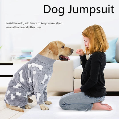 Dog Pajamas Jumpsuit - Warm Fleece Four-Legged Winter Outfit for Medium Large Dogs - ZOOMNSTORE