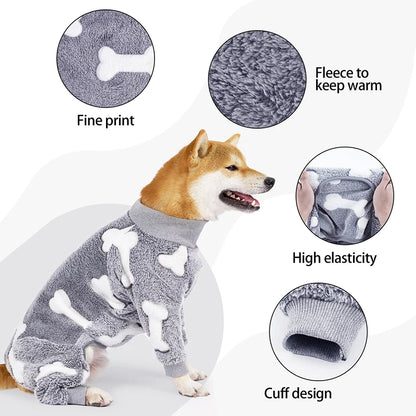 Dog Pajamas Jumpsuit - Warm Fleece Four-Legged Winter Outfit for Medium Large Dogs - ZOOMNSTORE