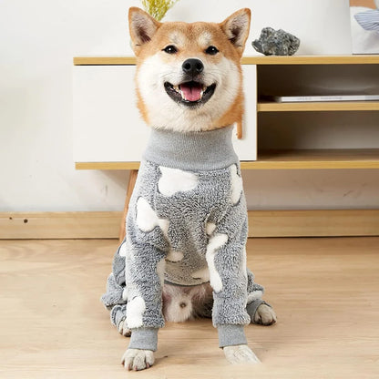 Dog Pajamas Jumpsuit - Warm Fleece Four-Legged Winter Outfit for Medium Large Dogs - ZOOMNSTORE