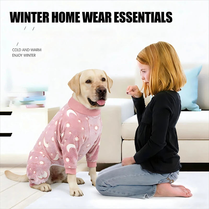 Dog Pajamas Jumpsuit - Warm Fleece Four-Legged Winter Outfit for Medium Large Dogs - ZOOMNSTORE