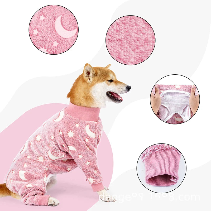 Dog Pajamas Jumpsuit - Warm Fleece Four-Legged Winter Outfit for Medium Large Dogs - ZOOMNSTORE